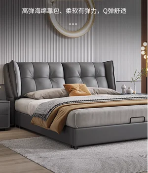 Nahast voodi, Kaasaegne lihtne voodi Magamistuba 1,8 m Nordic storage voodi Pehme kott, voodi kerge luksuslik voodi