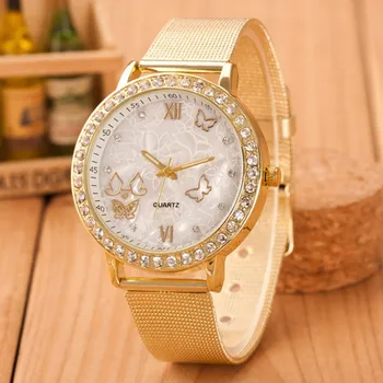 Naiste Quartz Watch Liblikas Teemant Käevõru Watch Quartz Watch Ripats Kingitus Rhinestone Luksus Kellad Kuld Käekellad