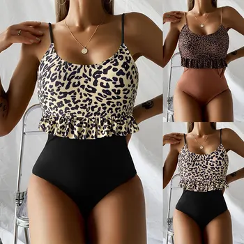 Naiste ujumisriided 2023 Naiste Leopardi Pits Ujumistrikoo Naiste Sexy Pingeline Ujumistrikoo Leopard Printida Ühe Töö Beach trikoo Bikiinid