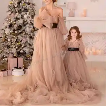 Paistes Õhupalli Ema ja Tütre Sünnipäeva Hommikumantlid Ruffles Maha Õla Printsess Lille Tüdrukute Kleidid Väikelapse Kõnniteed Seelikud