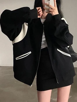 Pesapalli Jakk Naiste Liiga Vintage Tõmblukk Must Jakk Naiste Sügis-Korea Fashion Segast Bomber Jope Retro Lady Mantel