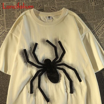 Puuvill Spider Graafiline Lühikesed Varrukad Streetwear Tee Valge Indie GOOTI Goth Emo BF Kawaii Vintage T-Särk Top Suvel Naiste 2023