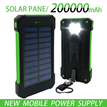 Solar Power Bank 200000mAh Välise Aku Kiire Laadimine veekindel Powerbank Koos SOS Taskulamp Poverbank