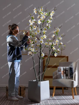 Suur Kunstlik Magnolia Tree Kunstlikku Lille Võltsitud Puud Roheline Taim Sise-Elutuba Korrusel Kauplus Näita Akna Dekoratsioonid