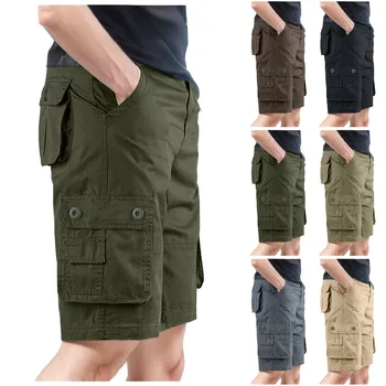 Suvel Vintage Mees Lasti Püksid Kõrge Vöökoht Põlvikud Sport Lühikesed Püksid Meeste Mitu Taskut (Solid Color Õues Vabaaja Püksid