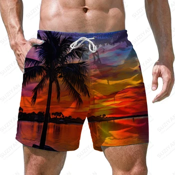 Suvel uued meeste lühikesed püksid kookospähkli puu päikeseloojangut 3D trükitud meeste lühikesed püksid puhkust stiilis meeste lühikesed püksid mood trendikas meeste lühikesed püksid