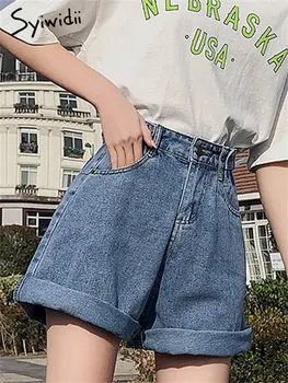 Syiwidii Kõrge Waisted Teksad, Lühikesed Püksid Naiste Suvel Uus Korea Fashion Lai Jalg Denim Lühikesed Püksid Vintage Casual Sirge Kottis Püksid
