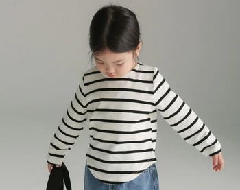 T-särk Sügisel Laste Riided Jaapani Särk Poisid Tüdrukud Triip Pika varrukaga, kanna Krae ümber Ebaregulaarne Puuvill