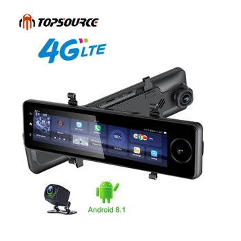 TOPSOURCE 4G 3 Objektiivi Car DVR 10.88 tolline 4G Android 8.1 Auto GPS Navi HD Recorder Kriips Cam Peegel Kaamera Bluetooth Video Recorder