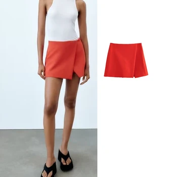 TRAF Asümmeetrilise Skorts Naiste Kõrge Vöökoht lühikesed Püksid Naiste Vabaaja Bermuda Püksid Naine Streetwear Seelik, lühikesed Püksid Naistele