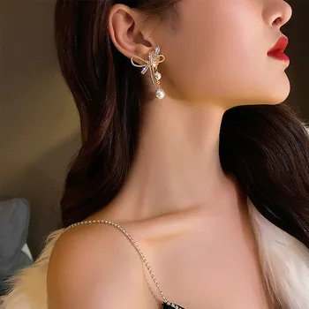 Tarvikud Elegantne Metallist Korea Trendikas Pearl Kõrvarõngas Mood Ehteid Bowknot Kõrvarõngad Kõrvarõngad