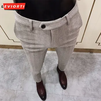 Triibuline villane slim paigaldamise slim ülikond püksid meeste äri riietus, vabaaja väike jalg mitmekülgne püksid, korea versiooni trend