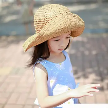 Tüdrukute poolt Tehtud Päike Müts Lapsed Suvel Straw Hat Suur Nokk Beach ühise Põllumajanduspoliitika Kokkupandav Hingav Suvel Vanema-lapse Müts