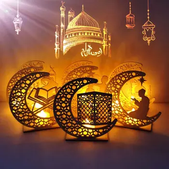 Uus Eid Mubarak Ramadan DIY Puidust LED Dekoratiivne Light Kuu Islam Rippuvad Ripats Kodus Toas Laua Kaunistamiseks Kunst Käsitöö