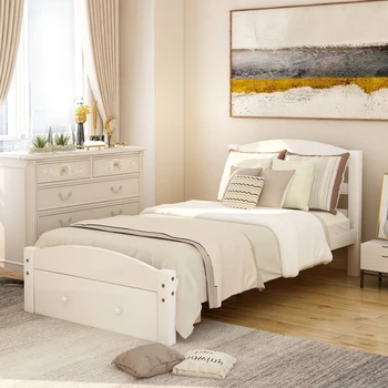 Valge Platvorm Twin Bed Frame with Storage Sahtli ja Puidust Liist Toetada Nr Kasti Kevadel Vaja, sise-magamistoa mööbel