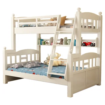 Valge pöök kõik täispuidust kõrge ja madala voodi ülemise ja alumise puidust voodi, voodi logi värv laste voodi ülemise ja alumise voodi