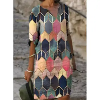 Varasügisel Klassikalises Stiilis Naiste Vintage Kleit 3D kõrglahutusega Print V-Kaeluse Põlve Kleit Bohemian Lille Keskel pikkus Kleit