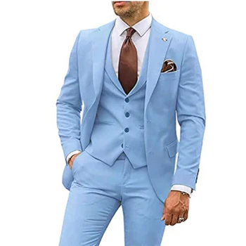 Viimane Meeste Ülikonnad, Äri Casual Peigmees Tuxedos Osaline Ülikond Täkiline Rinnamikrofon 3 Tk（Bleiser + Vest + Püksid）Slim Fit Kostüüm Homme