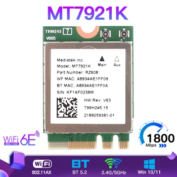 Wi-Fi-6E MediaTek MT7921k Tri band 1800Mbps 2.4 G/5G/6G Bluetooth 5.2 WiFi 6 Traadita Kaardi 802.11 AX Windows 10 / 11 Kui AX210