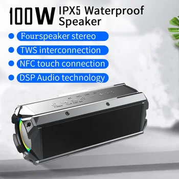 caixa de som 100W High Power Subwoofer, 3D Stereo, Subwoofer Soundbox Väljas Juhtmevaba Kaasaskantav Bluetooth-Kõlarid Arvuti TF