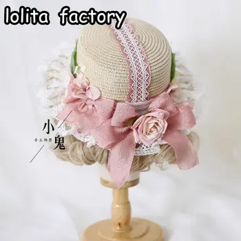 lolita Käsitsi valmistatud multi-color suur liblikas lill Straw hat Mori Osakonna artsy Retro resort lill tooni müts summer