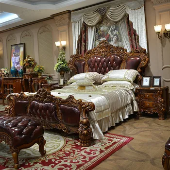 puidust nikerdatud topelt queen bed villa magamistuba Ameerika luksus pulm voodi